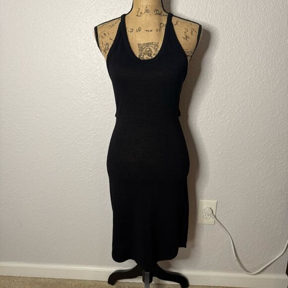 Wilfred Free Yasmin Tank Dress Black Open Back Knee Length V Neck Size S BodyCon - Picture 1 of 9